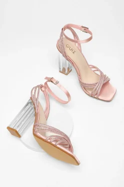 Quiz Pink Diamante Strap Heeled Sandals Discount