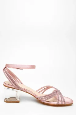 Quiz Diamante Strap Low Heeled Sandals Pink Outlet
