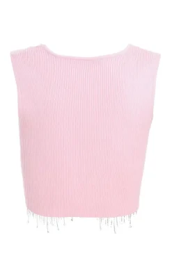 Quiz Pink Diamante Trim Crop Top