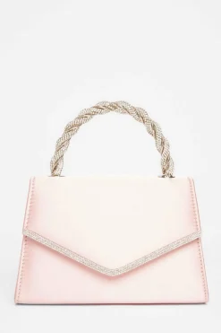 Quiz Diamante Twist Top Handle Bag Pink New