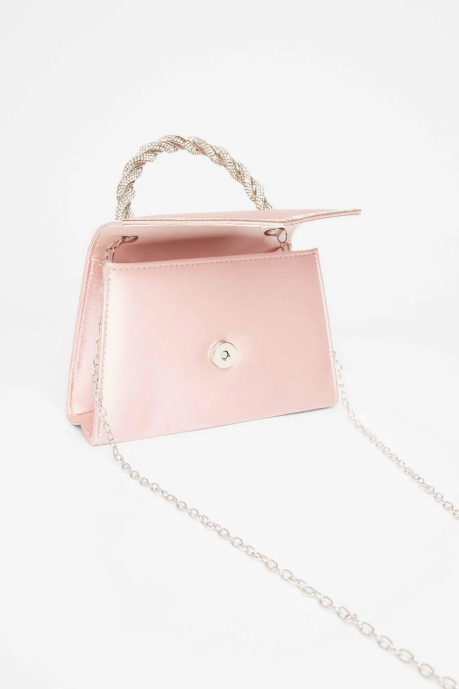 Quiz Diamante Twist Top Handle Bag Pink New