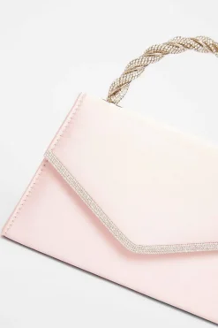 Quiz Diamante Twist Top Handle Bag Pink New