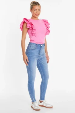 Quiz Pink Double Frill Sleeve Top New