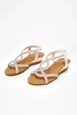 Quiz Pink Embellished T-Strap Low Wedges Online