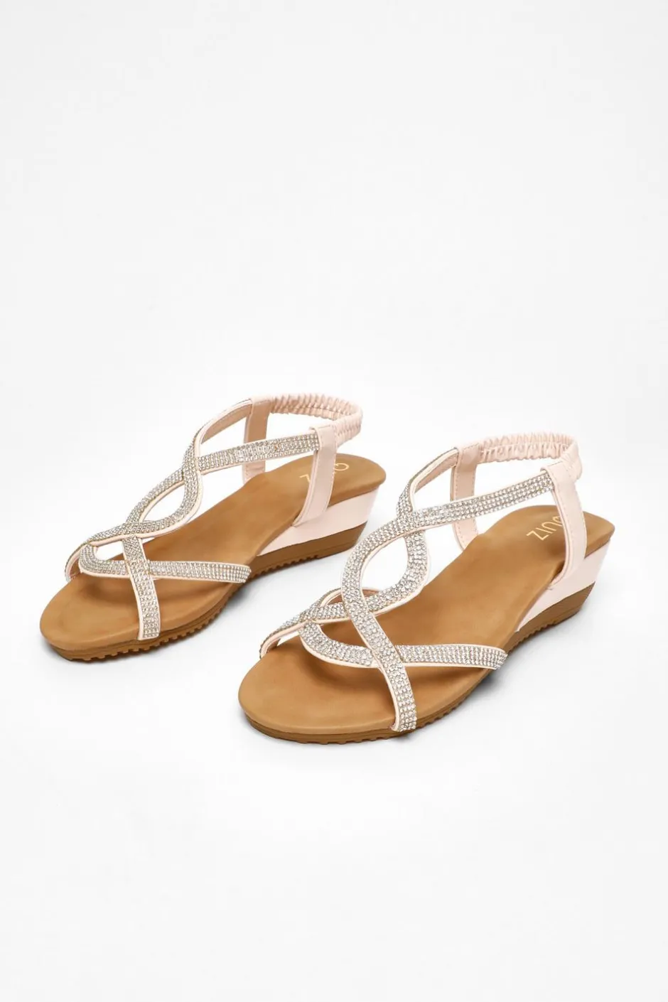 Quiz Pink Embellished T-Strap Low Wedges Online
