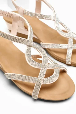 Quiz Pink Embellished T-Strap Low Wedges Online