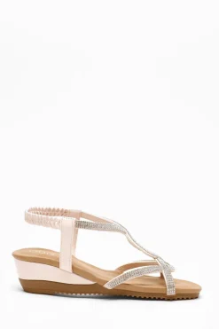 Quiz Pink Embellished T-Strap Low Wedges Online