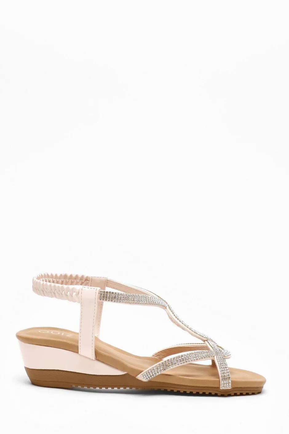 Quiz Pink Embellished T-Strap Low Wedges Online