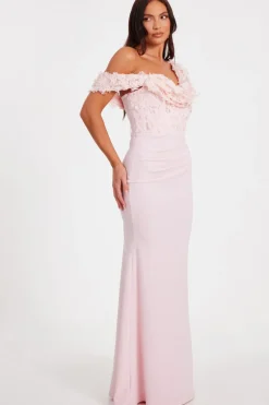 Quiz Pink Floral Drop Sleeve Maxi Dress Baby Pink Best