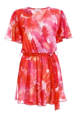 Quiz Pink Floral Metallic Wrap Playsuit New