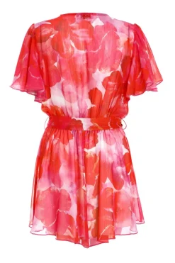 Quiz Pink Floral Metallic Wrap Playsuit New