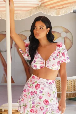 Quiz Pink Floral Puff Sleeve Crop Top Discount