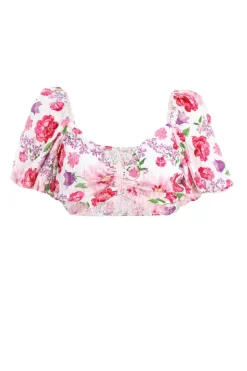 Quiz Pink Floral Puff Sleeve Crop Top Discount