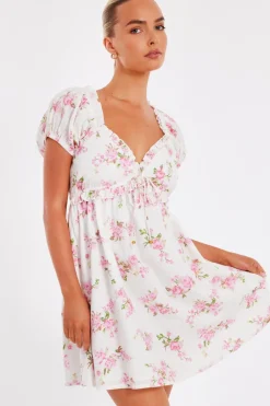 Quiz Pink Floral Puff Sleeve Mini Dress Best