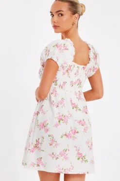 Quiz Pink Floral Puff Sleeve Mini Dress Best