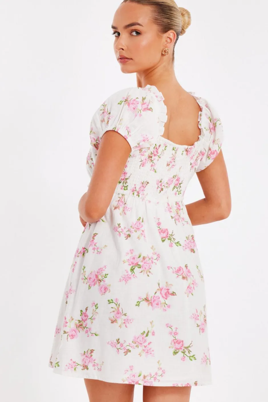 Quiz Pink Floral Puff Sleeve Mini Dress Best