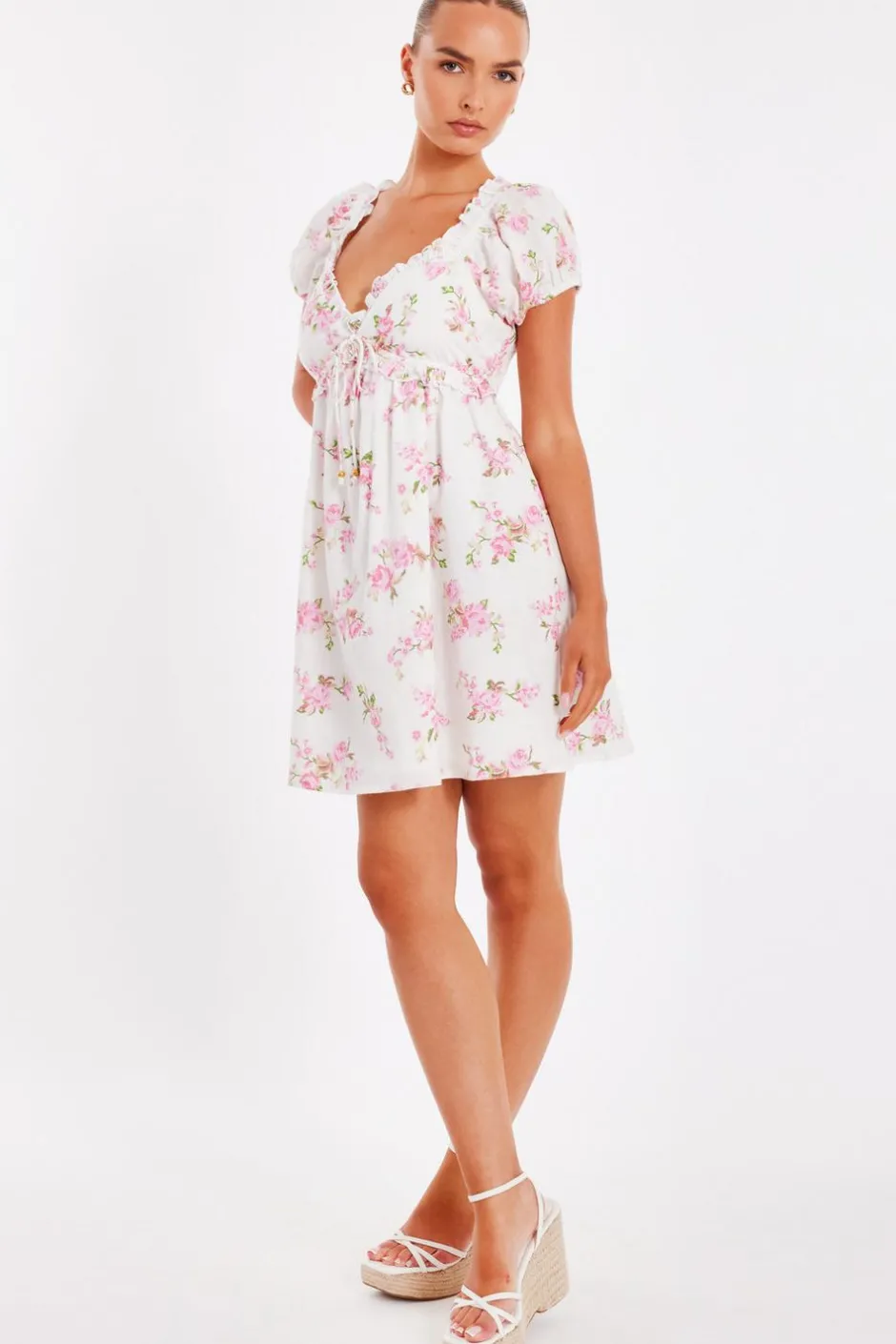 Quiz Pink Floral Puff Sleeve Mini Dress Best