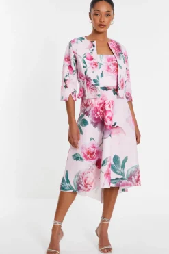 Quiz Pink Floral Split Sleeve Crop Jacket Outlet