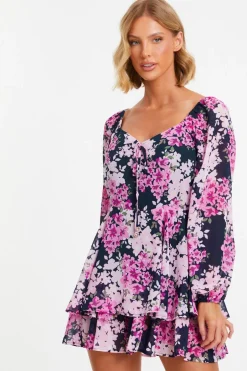 Quiz Pink Floral Tiered Playsuit Outlet