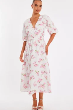 Quiz Pink Floral V-Neck Midi Dress Best