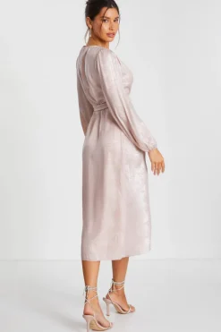 Quiz Pink Foil Wrap Midi Dress Hot