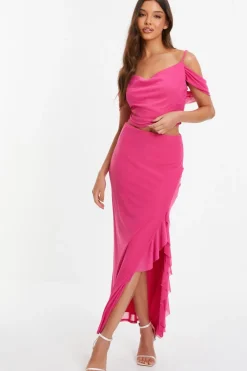 Quiz Pink Frill Maxi Skirt Hot