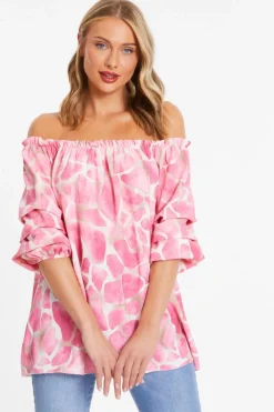 Quiz Pink Giraffe Print Bardot Top Online