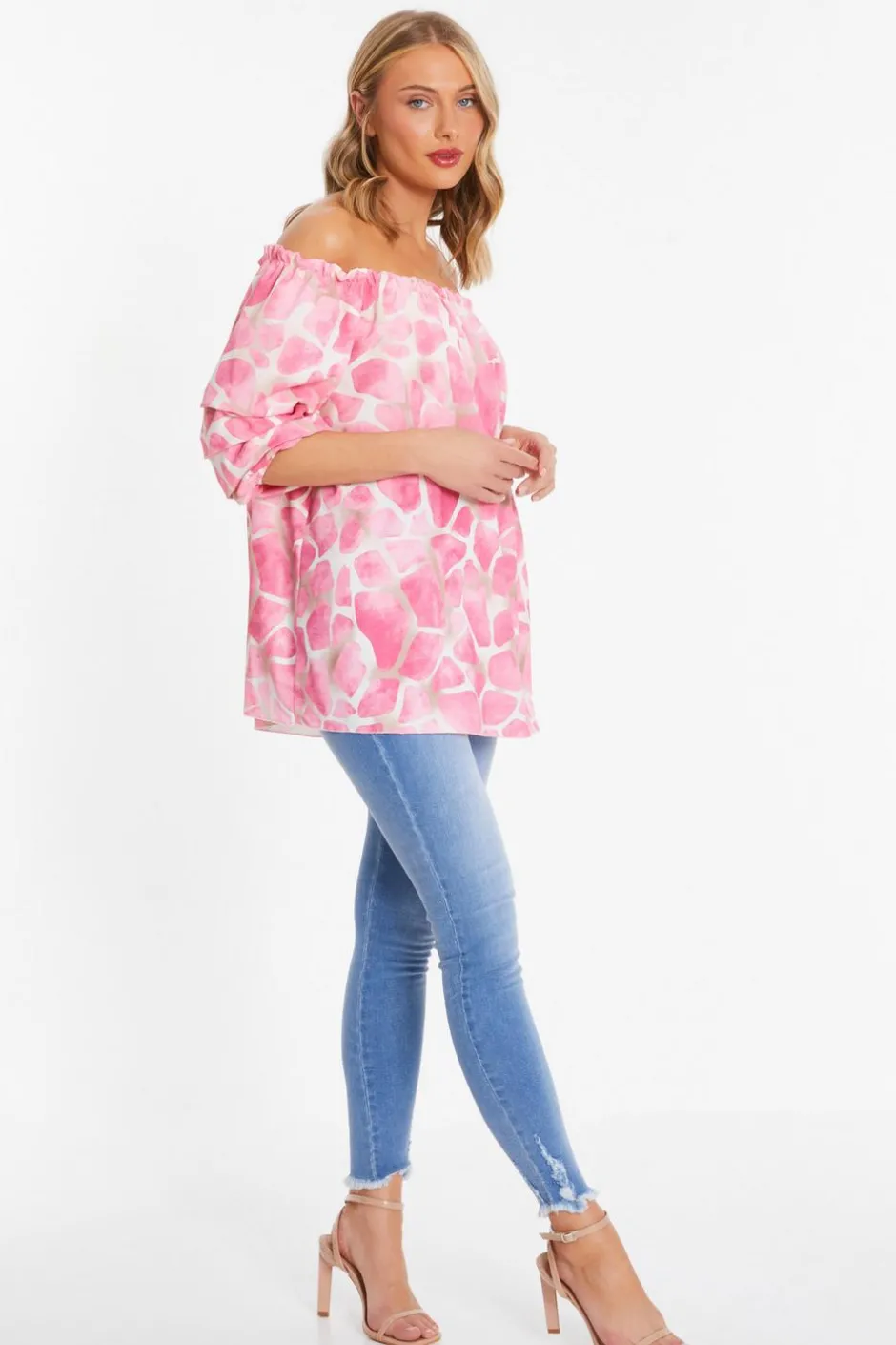 Quiz Pink Giraffe Print Bardot Top Online
