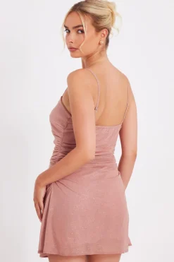 Quiz Pink Glitter Mesh Mini Dress