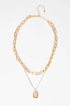 Quiz Jewel Layered Necklace Pink New