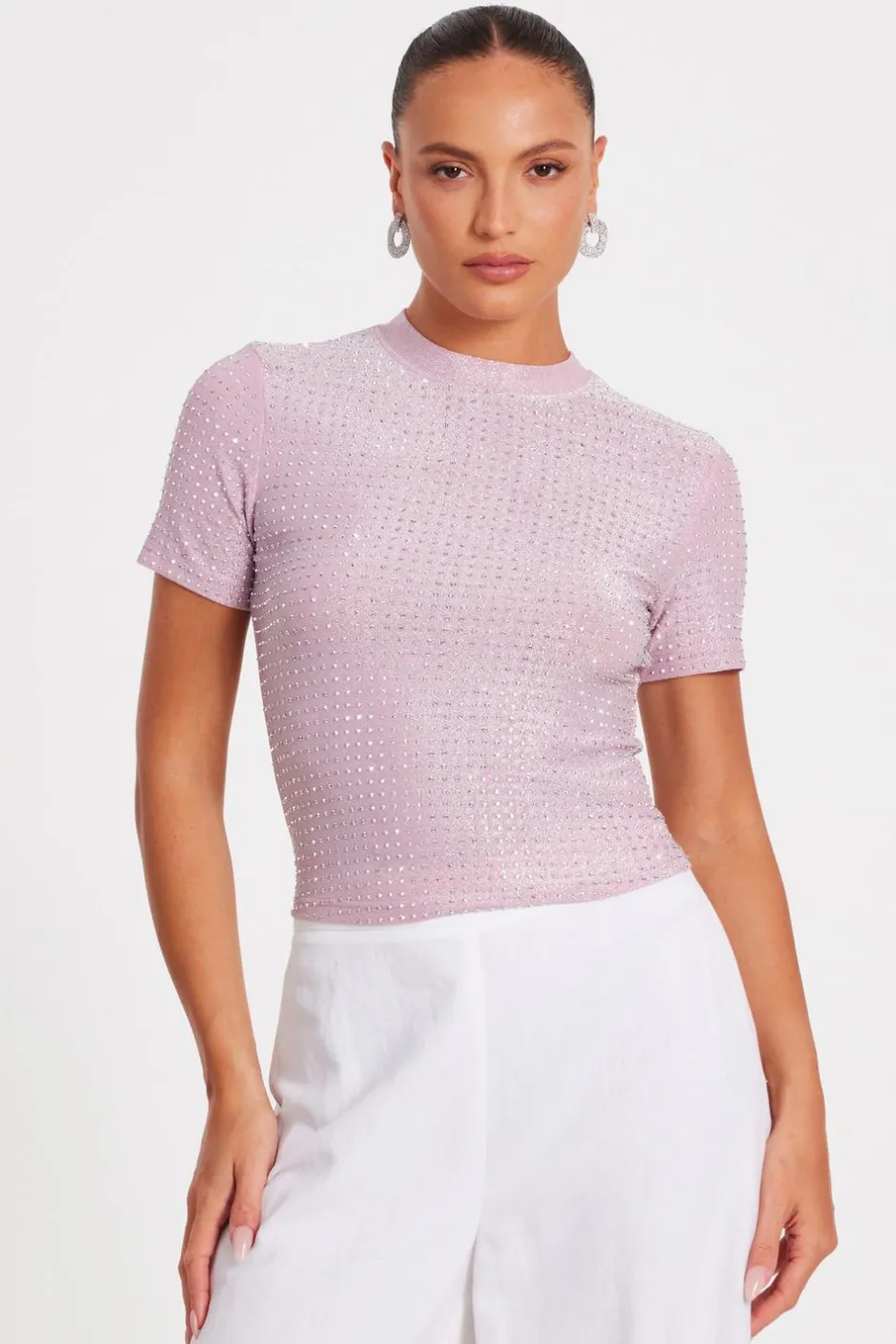Quiz Pink Knit Embellished Top Discount