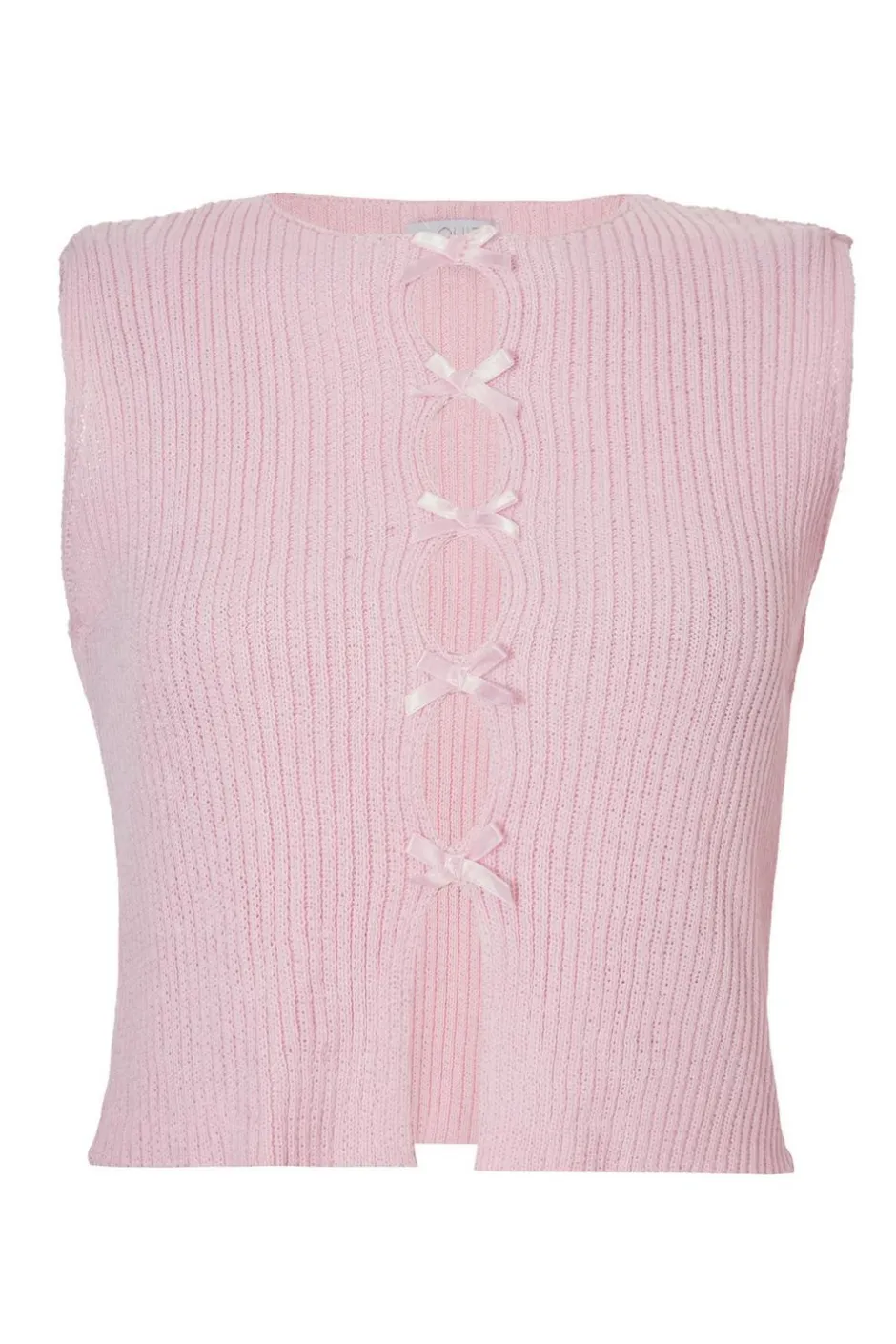 Quiz Knit Mini Bow Top Pink Clearance
