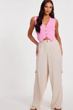 Quiz Knitted Button Front Waistcoat Pink Online