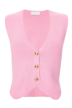 Quiz Knitted Button Front Waistcoat Pink Online