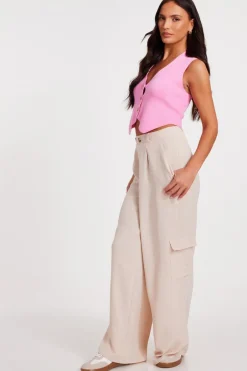 Quiz Knitted Button Front Waistcoat Pink Online