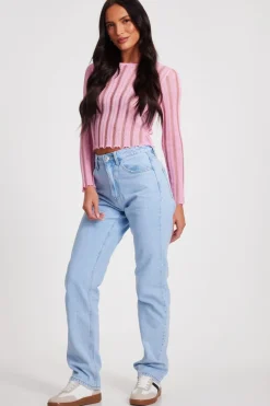 Quiz Knitted Diamante Jumper Pink Clearance