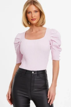 Quiz Knitted Puff Sleeve Bodysuit Pink