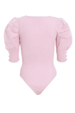 Quiz Knitted Puff Sleeve Bodysuit Pink
