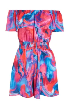 Quiz Pink Marble Print Bardot Playsuit Discount