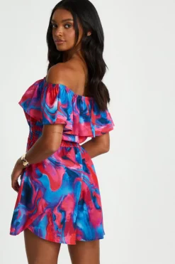 Quiz Pink Marble Print Bardot Playsuit Discount