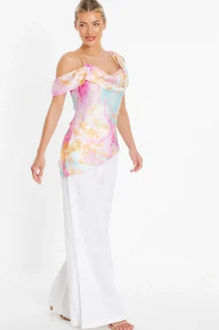 Quiz Pink Marble Print Satin Asymmetric Top Discount