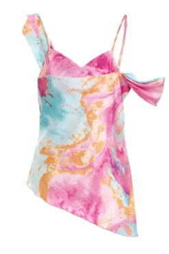 Quiz Pink Marble Print Satin Asymmetric Top Discount