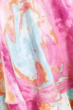 Quiz Pink Marble Print Satin Tiered Playsuit Clearance