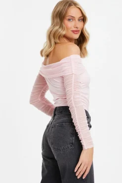 Quiz Pink Mesh Bardot Top Sale