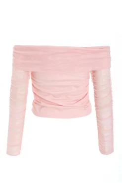 Quiz Pink Mesh Bardot Top Sale