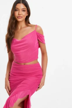 Quiz Pink Mesh Drop Shoulder Crop Top New