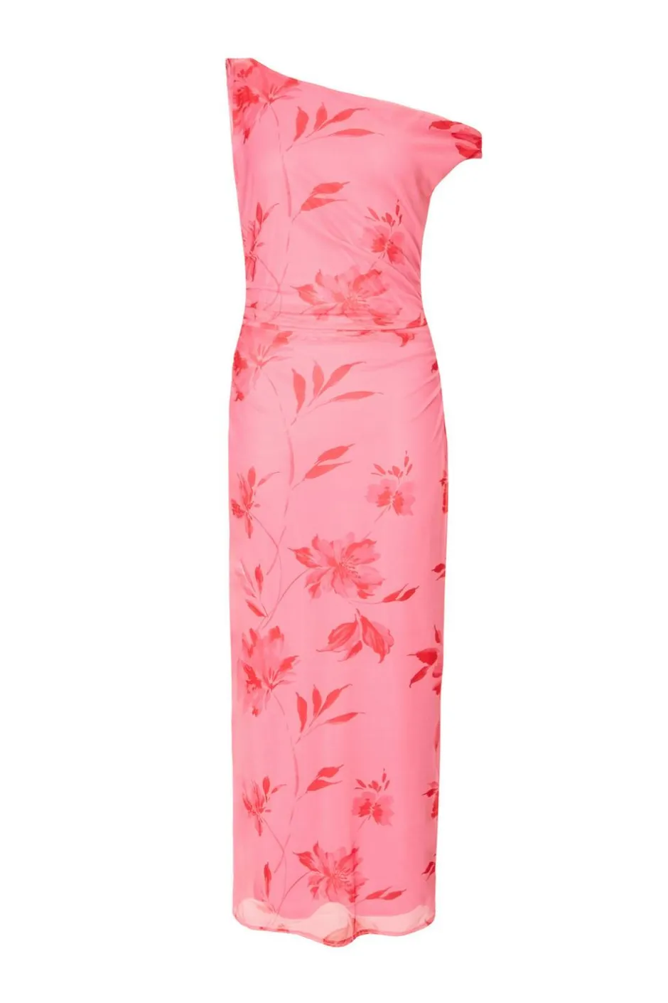 Quiz Pink Mesh Floral Print Midaxi Dress