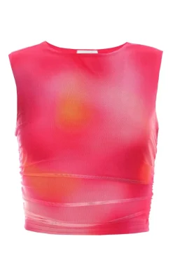 Quiz Pink Mesh Ombre Print Crop Top Clearance