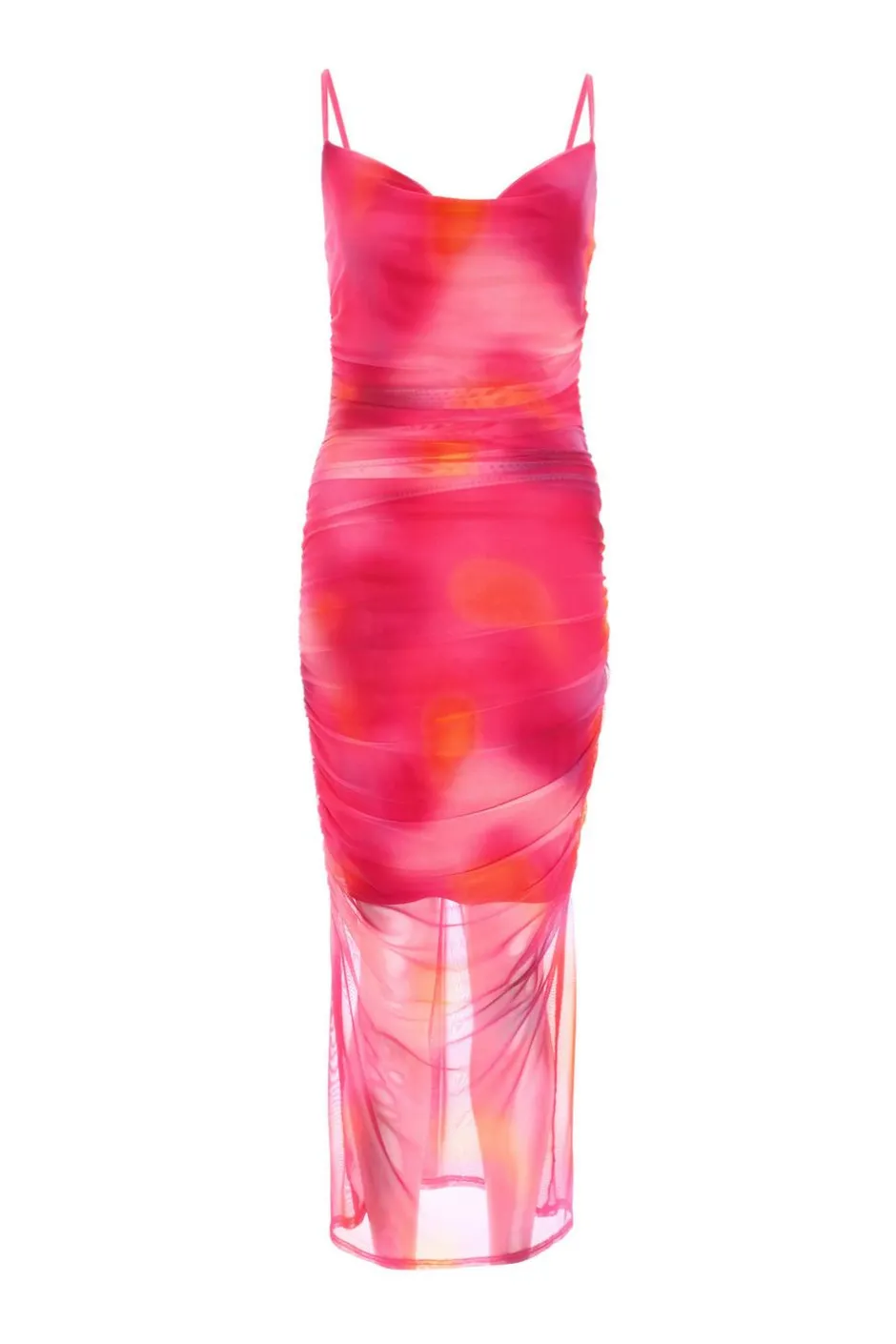 Quiz Pink Print Mesh Cowl Neck Midaxi Dress Discount