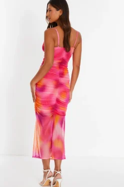 Quiz Pink Print Mesh Cowl Neck Midaxi Dress Discount